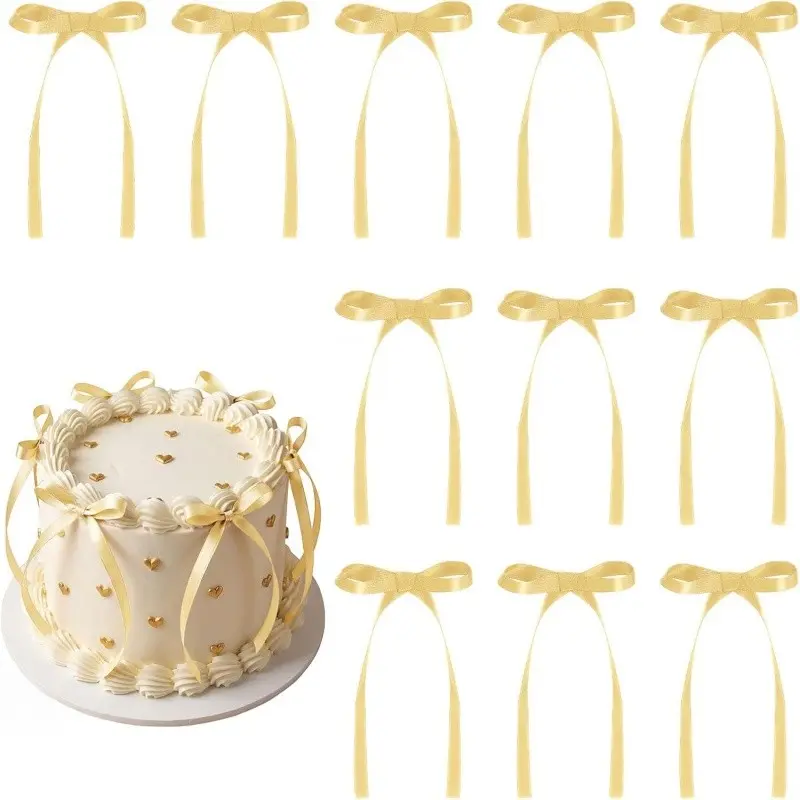 30 Pcs Bow Cake Toppers, Ribbon Bows for Cake Coquette Theme, Cupcake Toppers for Graduation, Birthday, Baby Shower, Wedding, Engagement, Bachelorette Party, Cake Decoration Supplies, Cake Decorating Supplies, Cake Topper Decorations