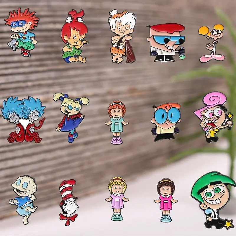 15-Piece Cartoon Character Alloy Pin Buckles Set, Red Enamel Brooches with Fun Touch, Standout Fashion Accessory for Hats Backpacks Clothing, Unisex Teen Birthday Gift, Cartoon Character Pin Buckles, Halloween, Collectibles, Labor Day, Character Pins