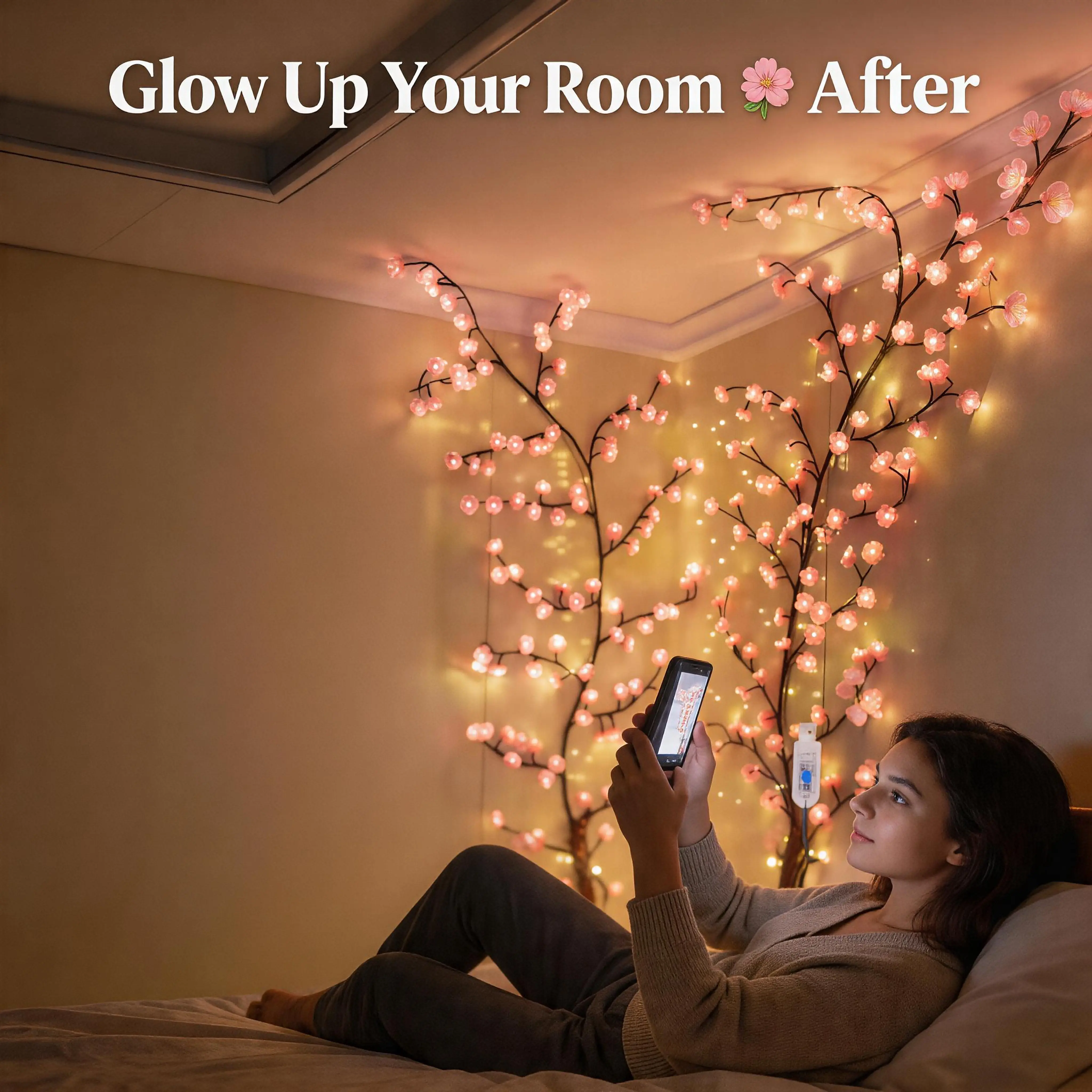 Cherry Blossom LED Branch Lights, 6.2FT 96-LED Willow Vine Garland with Remote, 8 Lighting Modes, Energy-Efficient Eye-Friendly Business Ceremony Christmas Decor, Led Decoration, Led Lights