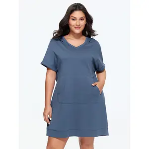 BLOOMCHIC Women's Plus Size Minimalist Beaded Sleeveless Solid Aegean Polyester-Spandex Pocket Mini Dress [M-6X] - 2026 Summer Casual Party Cocktail, Everyday Simple Breathable Comfy Womenswear