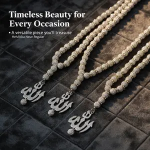 GIVE Stainless Steel Handmade Beaded Necklace with Allah Pendant, 70cm Modern Versatile Accessory