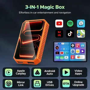 Box Car Screen Mirroring Adapter, 3-In-1 Wireless, Compatible with Original Wired Carplay, Netflix Youtube Tiktok Google Play, Car Video Players