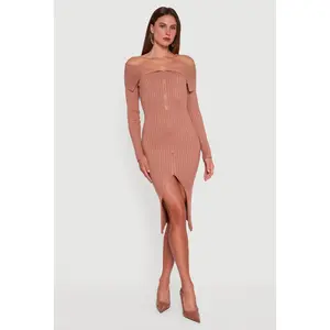 Almost Famous Zip Front Fold Over Off the Shoulder Dress