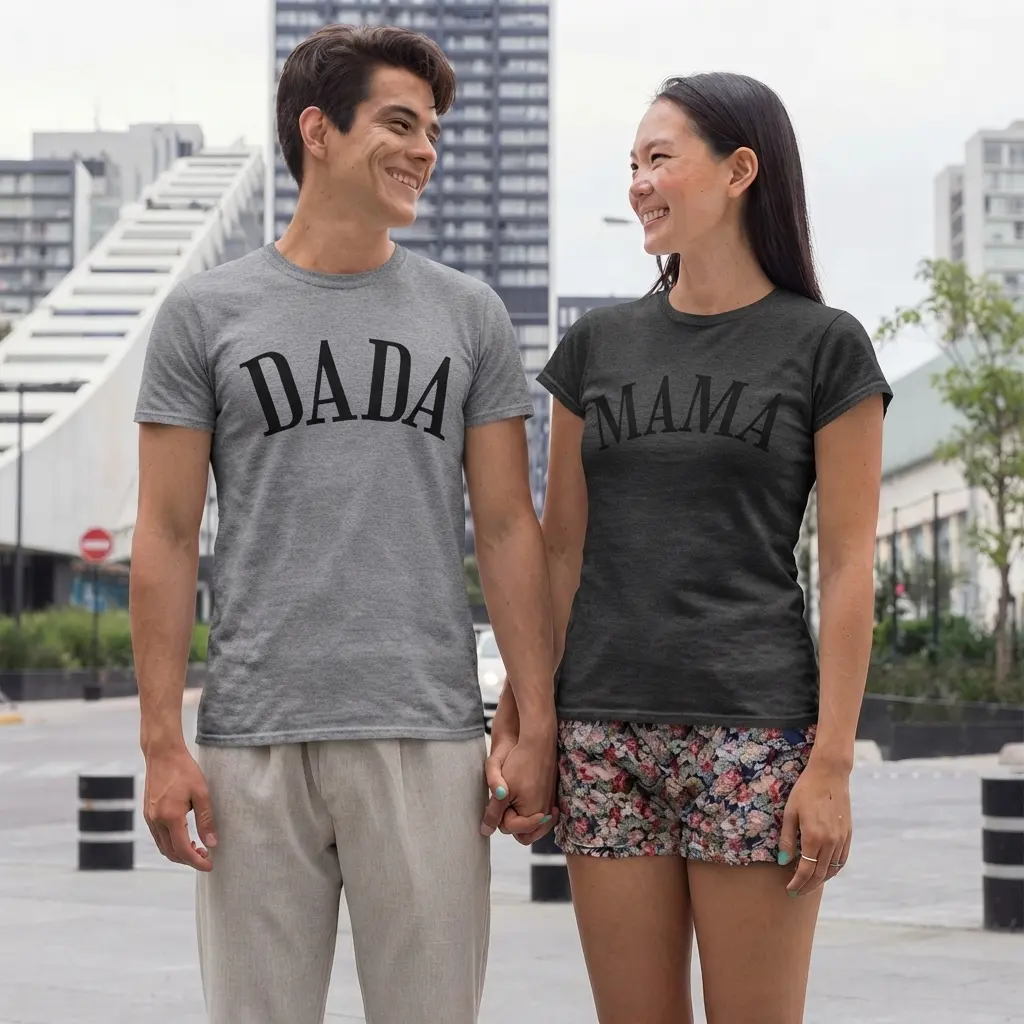 Matching Mama & Dada Set Ideal Mother Father's Day - Cozy & Stylish Couple Matching Outfits T-Shirt Pullover for Women for Men Unisex, Perfect Gift Anniversary Clothes