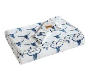 Wrangler Steer Head Blue Ultra Plush Fleece F /Q Blanket
