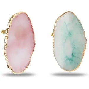 2PCS Resin Marble Nail Art Palette Rings Gel Polish Mixing Trays DIY Color Plates Nail Art Polish Holder with Adjustable Finger Ring for Nail Art