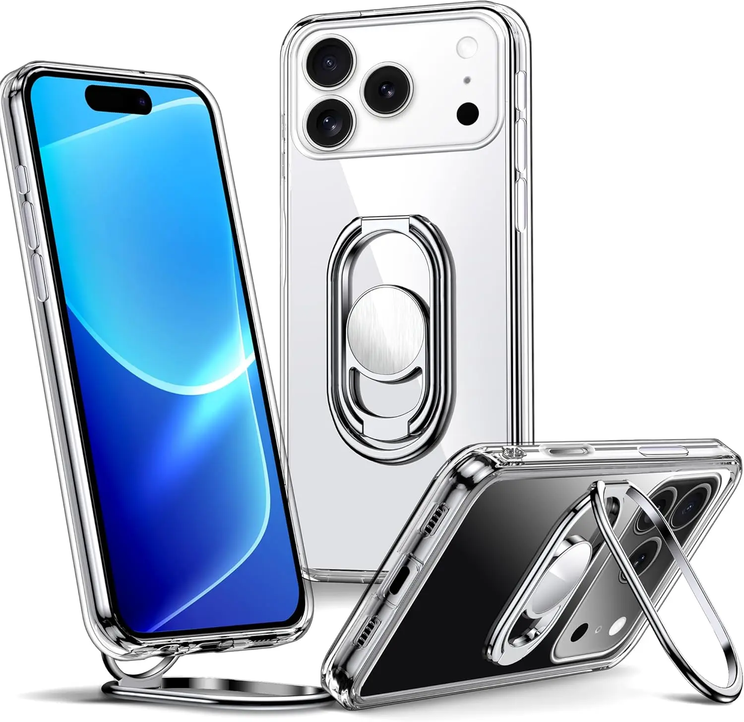 XYZ Metal Cellphone Smartphone Protector - Adjustable Foldable Double-Ring Buckle Handheld Accessory, Semi-Transparent Matte Case for Apple and Samsung Devices