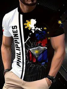 Men's & Teen Boys Soccer Jersey, Philippine Flag T-Shirt, Patriotic Print, Breathable Round Neck, Sporty Fitted Tee, Casual Sports Wear, Athletic Training Apparel, Football Shirts