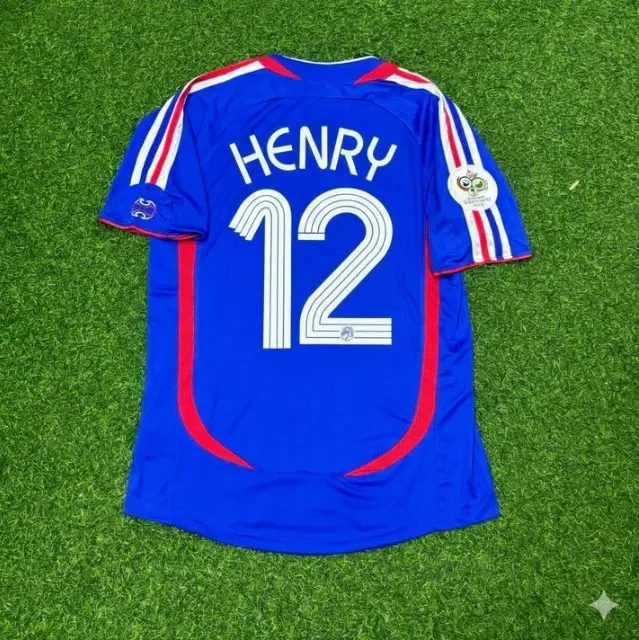France 2006 Home No. 12 Retro Soccer Jersey – Thierry Henry Name Print, Blue Short Sleeve Football Fan Shirt, Classic Tournament Match Day Top