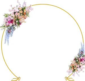 9.2FT Gold Round Backdrop Stand Circle Balloon Arch Frame Wedding Arch for Birthday Anniversary Bridal Graduation Decoration