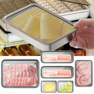 6 Pack Bacon Cheese Container for Refrigerator 304 Stainless Steel Airtight Deli Meat Container Dishwasher Safe Fridge Storage Fruit Lunch Storage with Lids for Fridge 4 Sizes
