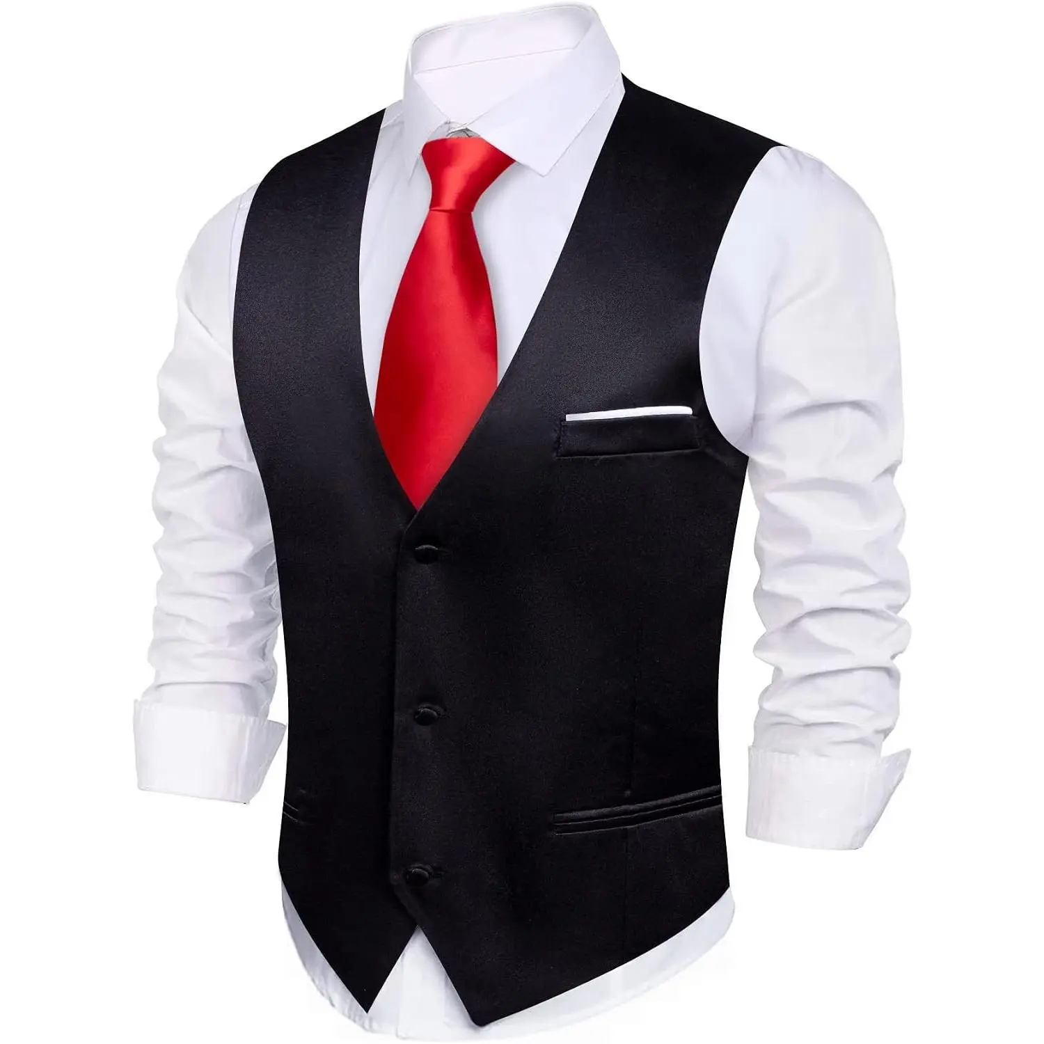 Vest for Men Business/Leisure Dress Suit Vests V-neck 2 Pockets Wedding Party Tuxedo Satin Waistcoat