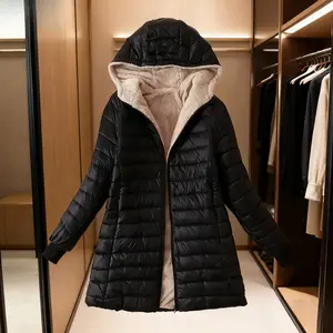 Women's Siamese Cat Autumn Winter New Mid-Length Hooded Slim-Fit Fleece-Lined Warm Jacket - Cozy Layering, Minimalist Elegant Style