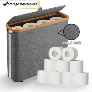 Toilet Paper Storage Basket - Stackable & Foldable, Elegant Oxford Cloth Holder with Flip Top Lid, Water-Resistant & Anti-Slip, Multi-Functional Bathroom Organizer