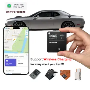【IOS Only】Momax portable mini card Tracker work with Find My.GPS Locator Trackers with Waterproof and wireless charge functions -No Monthly Fee-Anti-lost Device for Wallet,car,key