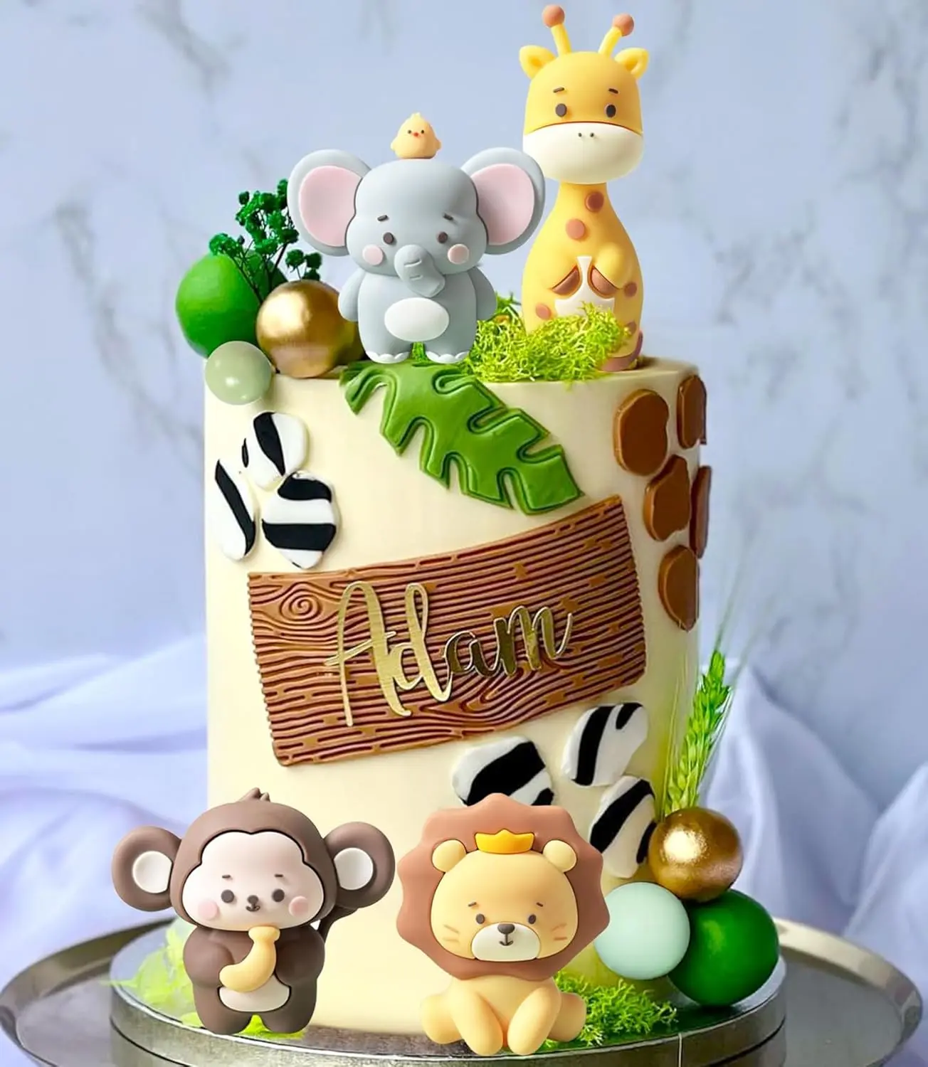 Jungle Cake Topper, Cake Decorating Supplies for Gender Baby Shower & Birthday Parties, Safari Animal Giraffe Monkey 2 Wild Decor