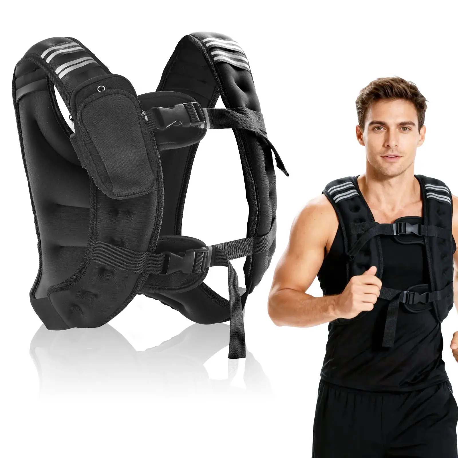 12lb/16lbs Weight Vest with Reflective Stripe for Workout, Strength Training, Running, Muscle Building, Weightlifting