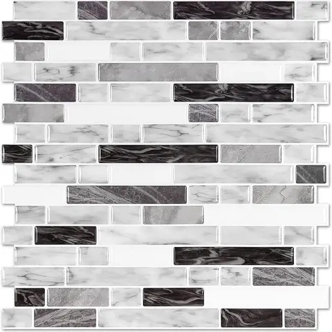 STICKGOO 10Pcs Thicker Vinyl Peel and Stick Backsplash, Stick on Backsplash, Self Adhesive Tile for Bathroom/Kitchen - Grey Decorative Interior Smooth Marble Pattern Wallpaper Ornaments