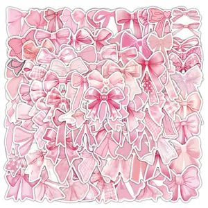 100PCS Aesthetic Pink Bow Stickers - Ins-Style Waterproof Decals for DIY Phone Cases, Tumblers & Journals Accessories