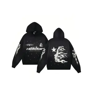 Loose zip-up hoodie with a Hell Star pattern in street style; casual sports hoodie; unisex casual long-sleeve sweatshirt; warm sports version; suitable for both men and women GARMENTARY