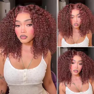 Reddish Brown Kinky Curly Glueless Wigs Human Hair Pre Cut 7x5 Lace Front Wigs For Women Pre Plucked Pre Bleached Easy to Wear Put On And Go Wig
