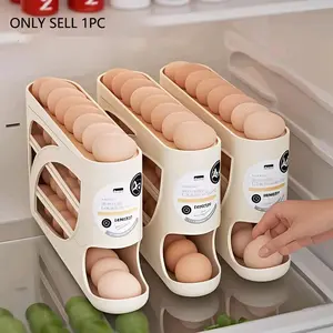 1pc Refrigerator Organizer Rolling Egg Rack, Automatic Sliding, Space Saving, Multi-Layer Incline Roller, Large Capacity Stackable Egg Storage Box, Stackable Fridge Organizer, Refrigerator Accessories
