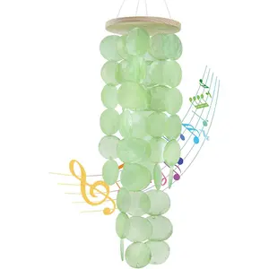 Wind Chimes for Outside, Handcrafted Green Capiz Shells Windchime Coastal Style Decor for Indoor/Outdoors, Garden Decor,  for Women, Wind Chimes Lovers and