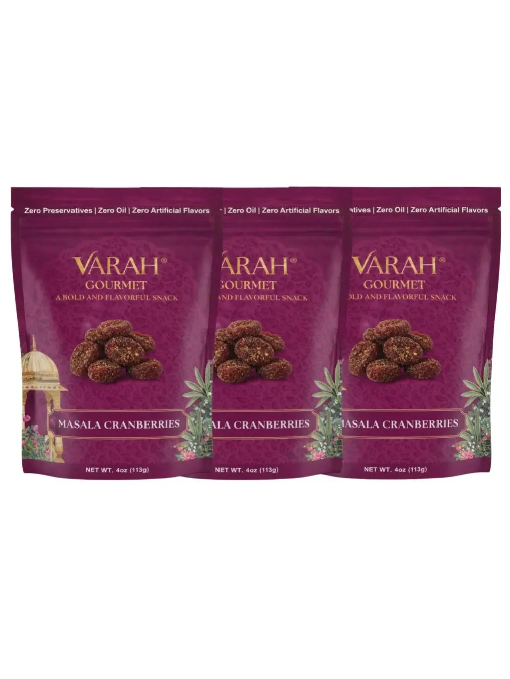Masala Cranberries - Savory Indian-Spiced Dried Cranberries - Pack of 3