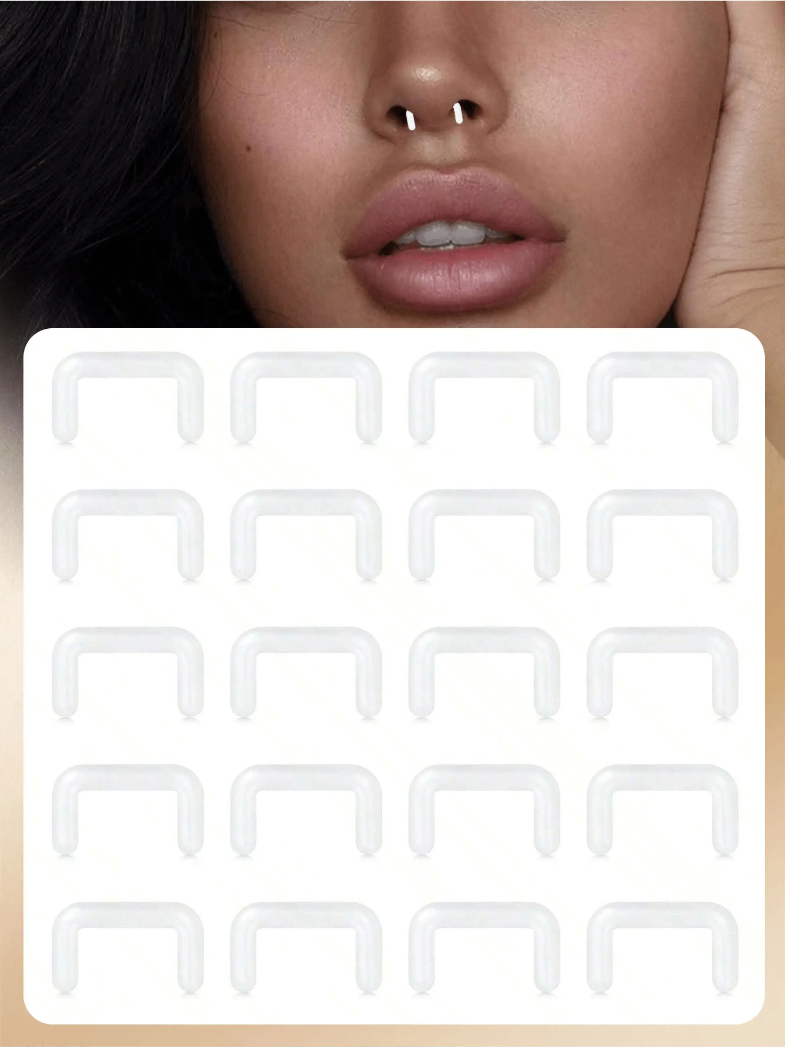 20Pcs 14G/16G Flexible Transparent Septum Retainer, Nose Ring Jewelry, Septum Rings, Acrylic Plastic U-Shaped Septum Piercing Retainer, For Professional Use