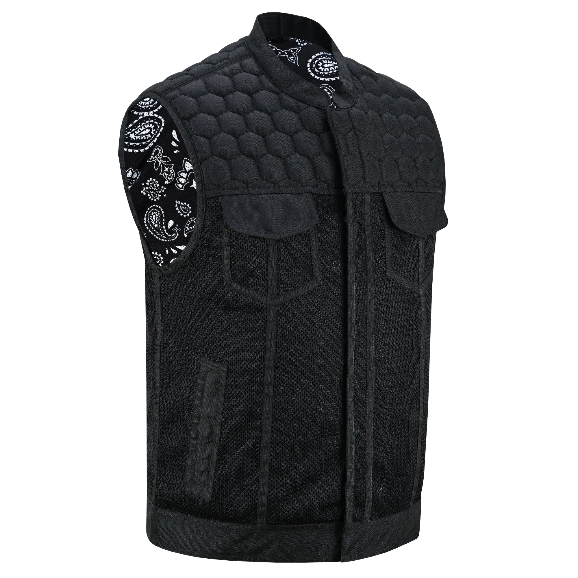 DANIEL SMART Men's Mesh Rave Textile Motorcycle Vest - Zipper, Rugged Quilted Shoulders, Dual CC Pockets, Biker/Motorcycle Racing Protective Gear for Riders