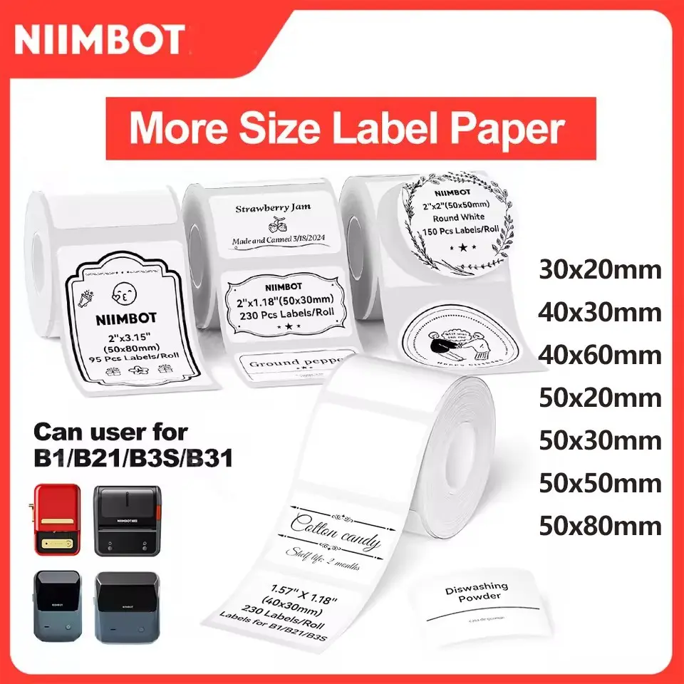 Niimbot B21 B3s B1 B203 Self-Adhesive Paper Label Waterproof Stickers Christmas Gift Labels, Durable & Versatile Adhesives, Thermal Printing Labels, Sticky Label, Office Supplies