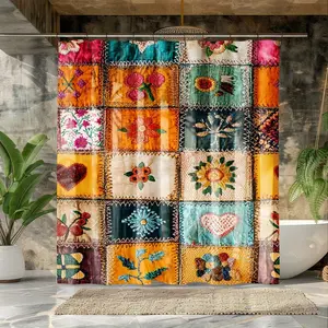 1pc Vintage Bohemian Geometric Square Shower Curtain Boho Shower Curtains for Bathroom - High-Definition Digital Printing Polyester Fabric with Floral Patterns, Machine Washable Bathroom Decor, Easy Maintenance Fabric, Bathroom Accessory