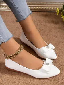 Women's Elegant Bowknot Decorated Flat Shoes, bowknot design shoes, Casual Comfortable Pointed Toe Ballet Shoes for Daily Wear, Lightweight Breathable Shoes for Women & Girls, lightweight flats
