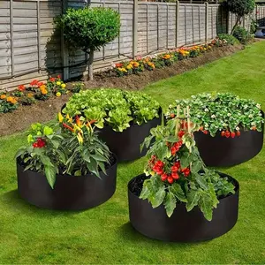 4pcs Breathable Fabric Grow Bags with Rounded Edges-Lightweight Durable Felt Planters for Vegetables, Flowers, Herbs, Strawberries - Outdoor Garden, Balcony, Patio Use - Easy To Move & Store, Traditional Style Raised Bed Design (No Assembly Required)