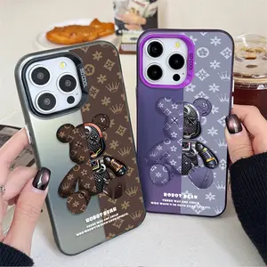 Retro Luxury Plated Robot Bear PC Case, Shockproof Smartphone Accessory for iPhone 17 Air, 16, 15, 14, 13, 12, 11 Pro Max, 2020 Handheld Cellphone Animal Cover