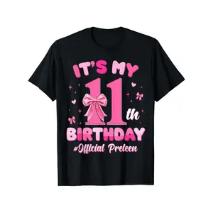 It'S My 11th Birthday Official Preteen T-Shirt - Soft Round Neck Short Sleeve with Pink Bow & Number 11 Graphic - Unisex Adult Sizes S-XXXL for 11 Year Old & Birthday Party Outfits - Casual Fit Preteen Clothing Black Tshirt