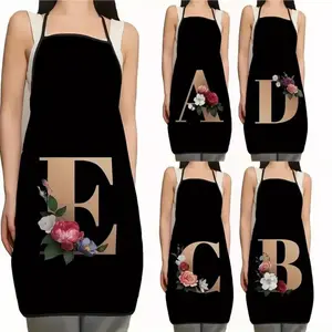 Women’s Personalized Initial Letter Apron with Pockets, Adjustable Floral Chef Apron Skirt, Custom Monogrammed Kitchen Apron for Cooking & Baking