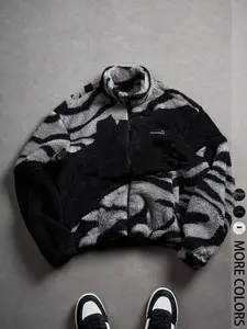 Men's Round Neck Graphic Sweatshirt, Casual Fitted Zipper Jacket, Windproof Outdoor Coat, Windproof Outerwear, Fall Winter Spring Streetwear