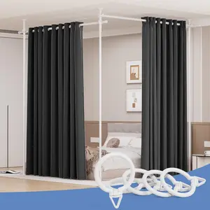 Room Divider Curtains Rods No Drilling, 4-10Ft(H) Room Divider Panel Screen for Room Separation, Freestanding Wall Divider Tension Curtain Stand, Adjustable Room Separator Privacy Screens, White