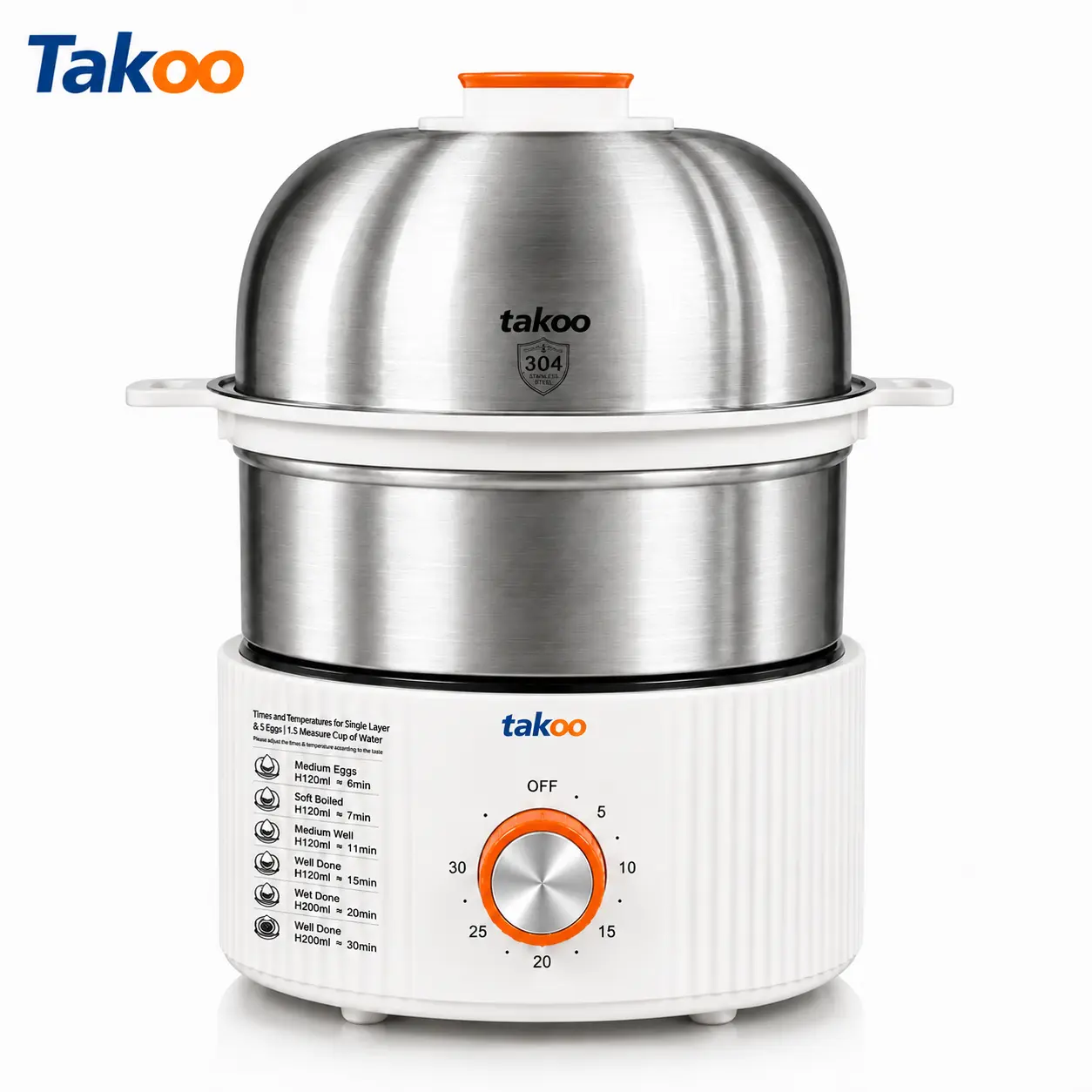 【TikTokShopBackToSchool】TAKOO 3-in-1 Electric Egg Cooker, Double-Layer Large Capacity, 14-Egg, 350W Rapid Egg Poacher With Auto Shut-Off, Stainless Steel Material, Cooks soft, medium, or hard-boiled eggs with auto shut-off，includes measuring cup