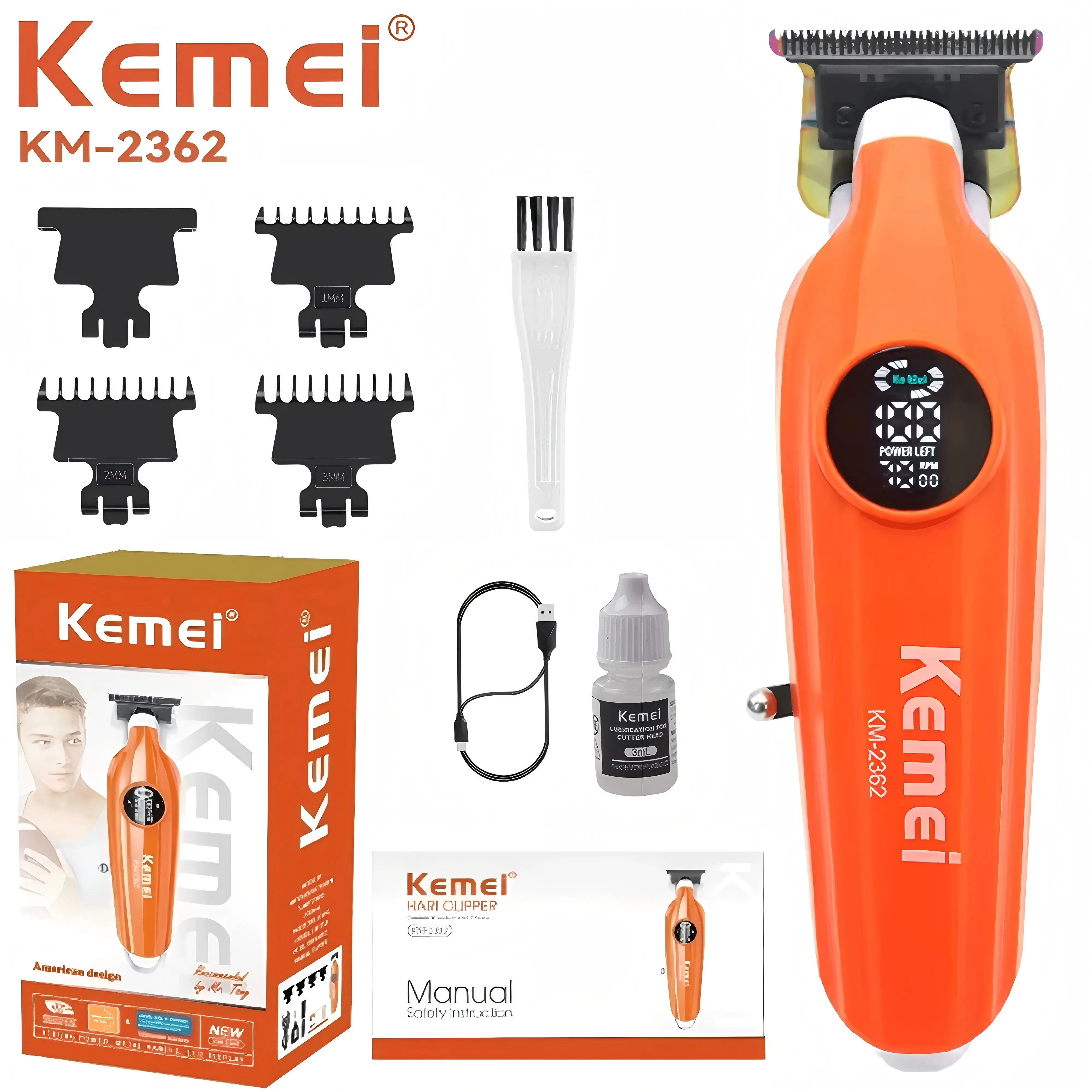 KEMEI Professional Cordless Hair Clippers for Men, Digital Display Trimmer with Self-Cleaning Ceramic T-Blade, Adjustable 0-Gap, 7000 RPM, Smooth, Cordless Clippers, Face, Barber Equipment, Male Hair, Buzzcut Hair Trimmers & Clippers