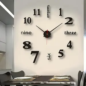 Modern Minimalist Silent Night Glow Digital Wall Clock Battery Operated, Self-Stick Acrylic Mirror Design, Living Room and Study Decor, Battery Powered, Glow In The Dark