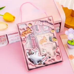 1sets Pink Cat Stationery Set, Three Dimensional Cartoon Stationery Set, Six Piece Set, New Year Gift Pencil Set