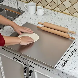 Large Stainless Steel Cutting Boards with Counter Lip, Cutting Board with Silicone Mat for Meat, Fruits, Vegetables, Bread (15.7 x 11.8 Inch)