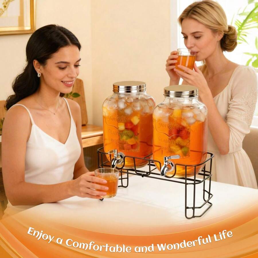 2 Packs 1 Gallon Glass With Stand And 304 Stainless Steel Faucet Party Drink Dispenser
