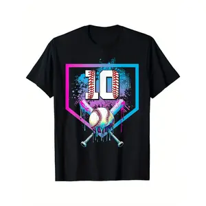 Baseball Drip 10th Birthday Home Plate Boy Youth 10 Year Old T-Shirt