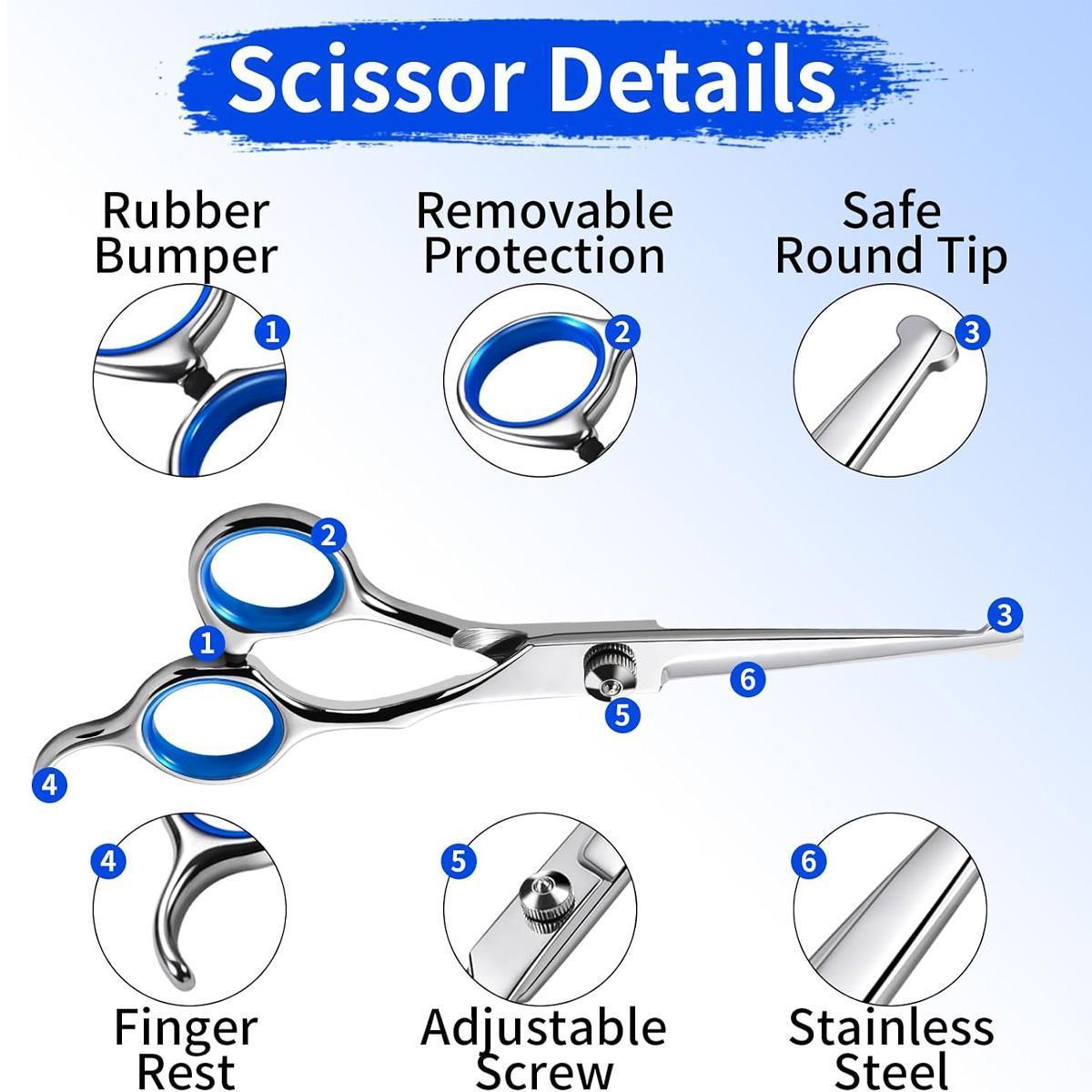 5 in 1 Pet Grooming Scissors Set, 5 Counts/set Stainless Steel Pet Hair Trimming Tool, Professional Pet Grooming Tool for Dogs & Cats, Grooming Supplies, Funny Haircut Gift, Grooming Products