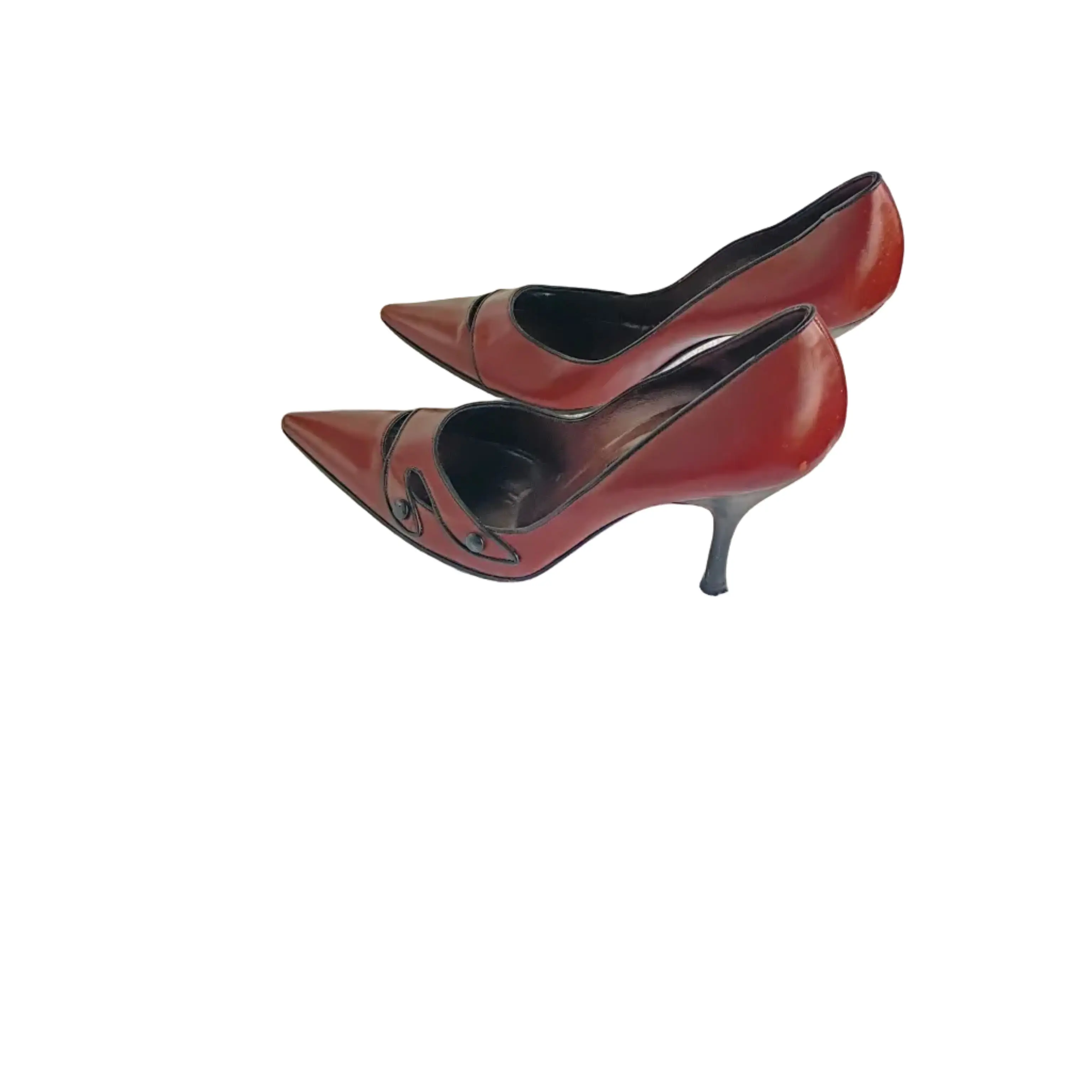 Women's Genuine Leather Pumps - Elegant Brown, Italian Chic Block Heels, Designer Shoes with Impeccable Craftsmanship, Pre-Owned EU 39/US 8.5, Polished Office Look High Heel Footwear