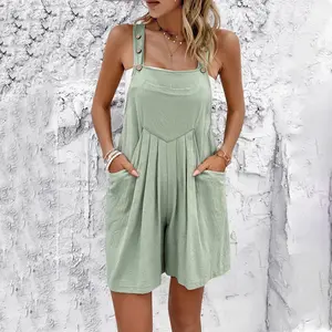 Women's Casual Cotton Sleeveless Solid-Color Shoulder-Strap Straight Overalls - Lady-Fit, Available in Black, Sky, and Rustic Tones