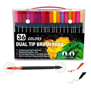 Dual Tip Acrylic Paint Pens Markers, Brush and Fine Tip, Premium Paint Pens for Various Surfaces, Acrylic Paint Markers, Markers for Coloring, Art Supplies, Acrylic Marker, Coloring Supplies,36 Color